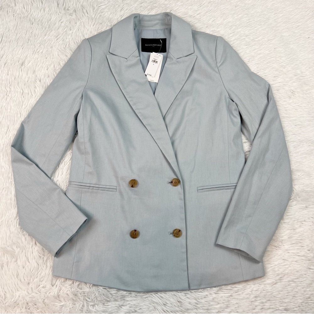 Banana Republic long sleeve linen blend double breasted blazer jacket light blue